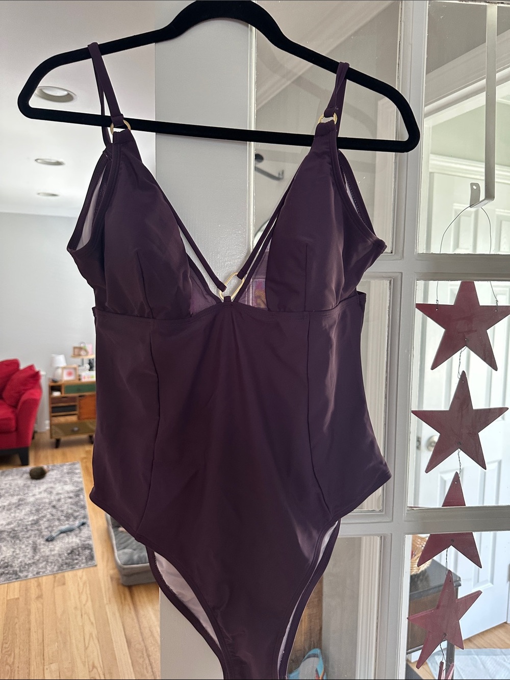 Plunge One-Piece Bodysuit - Deep Plum XL